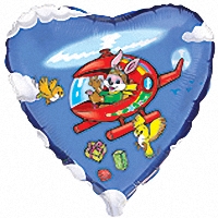 FM с рисунком 18" Сердце 201618 Зайка в вертолете фольга